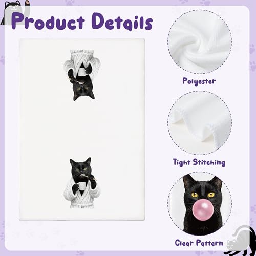 Black Cat Hand Towels 6 Pack - Decorative Polyester Bathroom Cloth Set - Variation: Black Cat