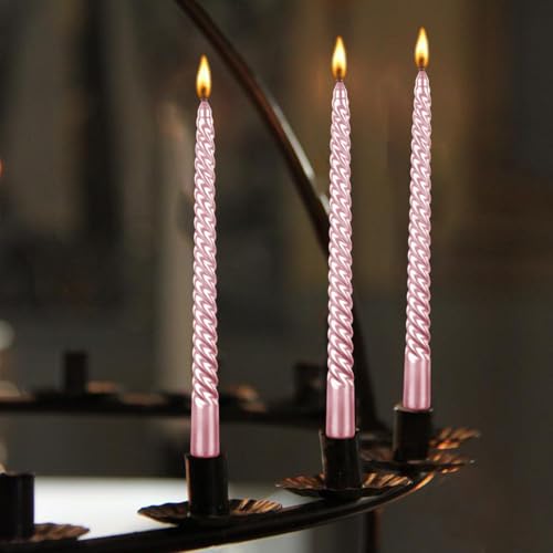 Pink Taper Candles 4 Pack - Unscented Dripless 10 Inch Tall Candles for Dinner Halloween Party