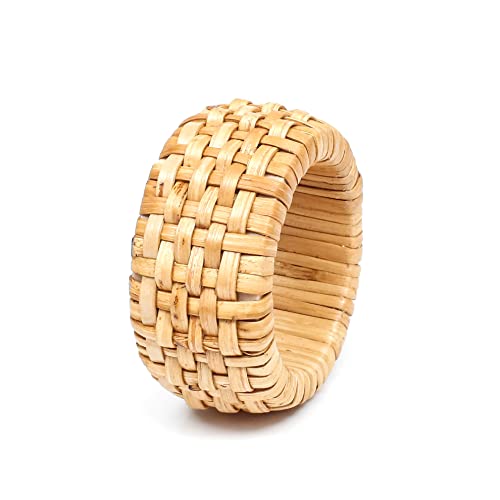 12 Pack Rattan Napkin Rings Set - Natural Elegant Decor for Dining Table - Brown Variation