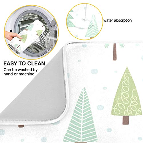 Christmas Trees Dish Drying Mat 16x18 Inches - Kitchen Counter Protector & Absorbent Polyester