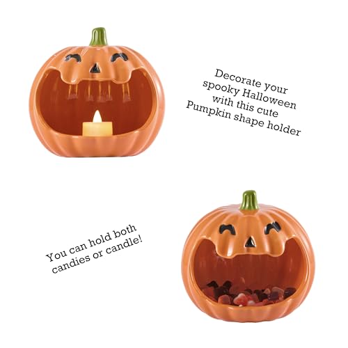 Orange Pumpkin Ceramic Candy Bowl Holder with Large Opening Halloween Decor