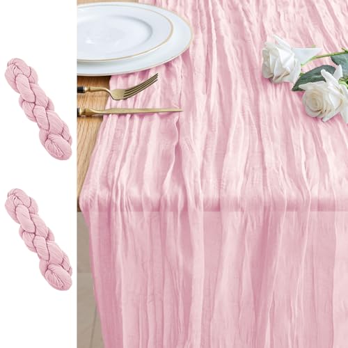 2 Pack Blushing Pink Cheesecloth Table Runners - 10FT Boho Rustic Decor