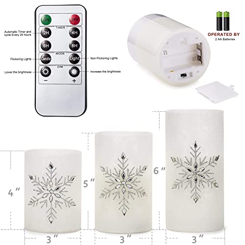 MELTONE Christmas Snowflake LED Flameless Candles Set - Warm White Flickering Wax Candles with Remote