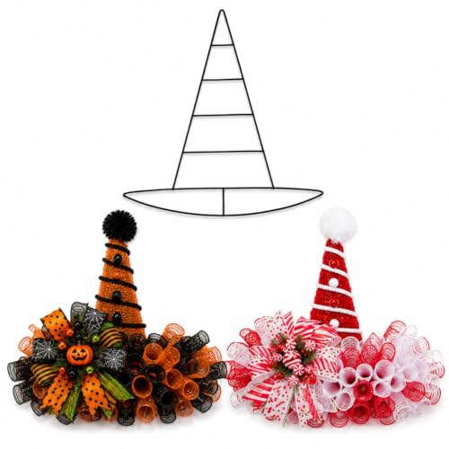 Halloween Witch Hat Wreath Frames Set - 3 Pieces, 20.9 x 22.1 Inches, Rustic Metal Craft Bases