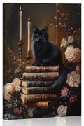Dark Academia Wall Art Black Cat Vintage Book Floral Framed 16x12 inch