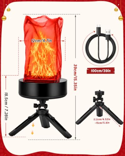 15in Long Fake Fire LED Flame Light USB Rechargeable Portable Campfire Decor