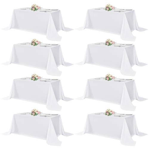 White Rectangular Table Cloths - 8 Pack 90x132 Inches for Events & Dining - Variation of THIS listing