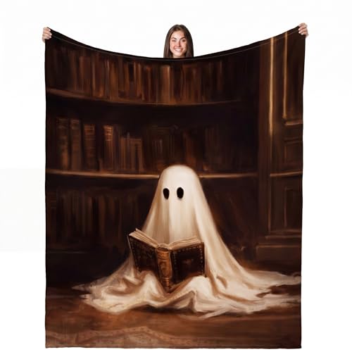 Cute Ghost Reader Blanket Halloween Throw for Book Lovers - Brown & Pink Variations