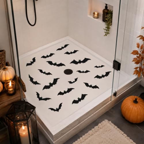 Halloween Bat Non Slip Bathtub Stickers with Scraper - Waterproof Bathroom Decal Set