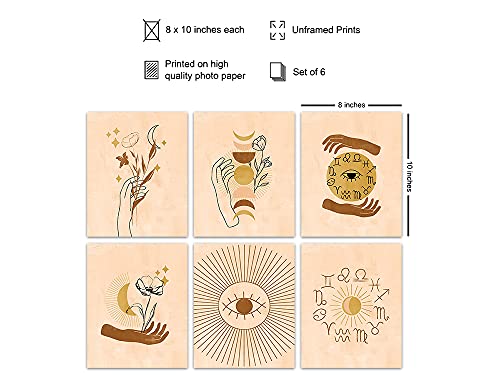 Boho Wall Art - Sun Moon Stars Celestial Decor - Minimalist Mid Century Gift Set