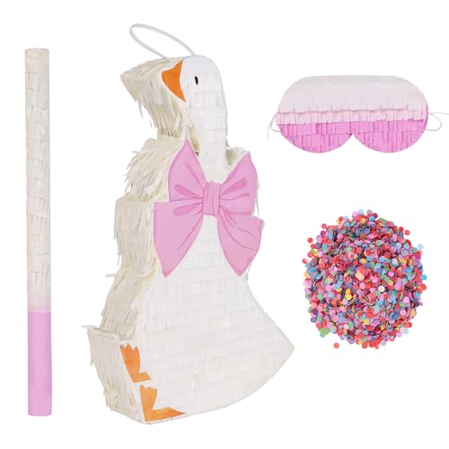 Pink Silly Goose Piñata Party Supplies with Blindfold & Bat for Kids - Birthday Game Decor
