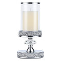 Silver Crystal & Metal Candle Holder for Pillar Candles - Wedding, Home Decor