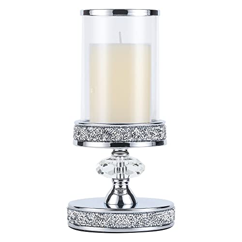 Silver Crystal & Metal Candle Holder for Pillar Candles - Wedding, Home Decor