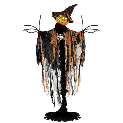 83-Inch Animatronic Pumpkin Man with Light-Up Eyes, Creepy Sounds, Motion - Standing Pumpkin Halloween Decor