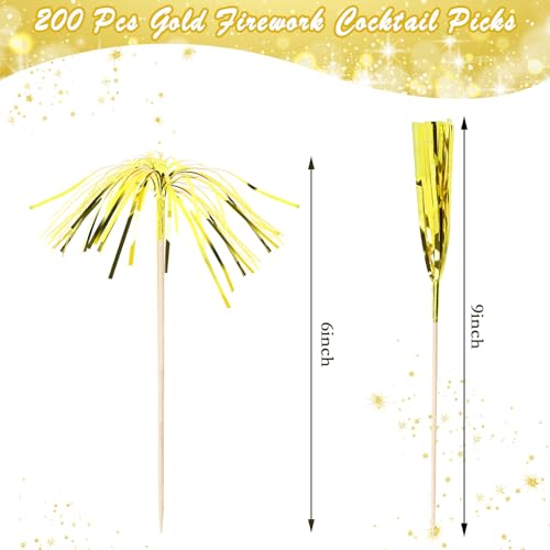 Gold Firework Cupcake Toppers - 200 Pcs Party Decoration & Cake Picks