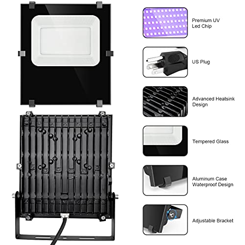 300W Black Lights Outdoor Flood Light - High Power UV LED with Waterproof IP66, Halloween & Party Use - 2 Pack