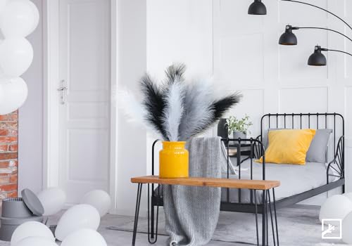 Artificial Pampas Grass Decor Set - Black White Grey 38 Inches, 6 Pieces, Boho Home & Event Decor