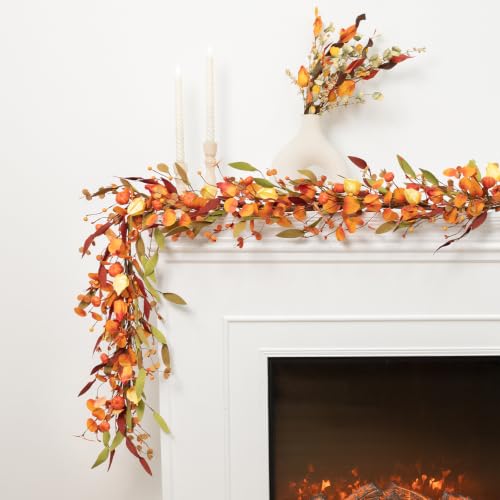 Fall Eucalyptus Pumpkin Leaves Garland - 6FT Autumn Autumnal Decor - Fall Garland with Sibling Variation