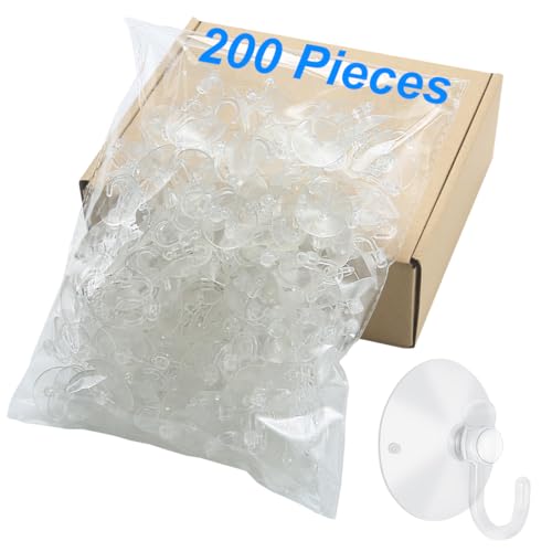 200 Pieces Small Clear Suction Hooks with 1.2 Inch Hooks for Glass Windows Walls Party Decorations - Variation of 200
