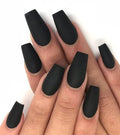 Coffin Black Velvet Matte Fake Nails - Long Press On Nails, 12 Sizes, Variation 07