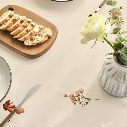 Horaldaily Fall Round Tablecloth 90 Inch Beige Flower Autumn Pumpkin