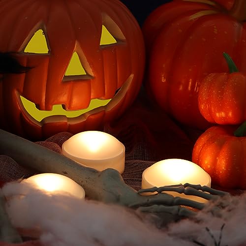6 Pack Halloween Pumpkin LED Flameless Candles with Remote Control - White