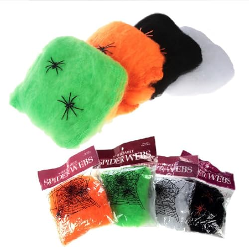 Halloween Spider Web Decorations with Spiders - Orange Creepy Cobwebs