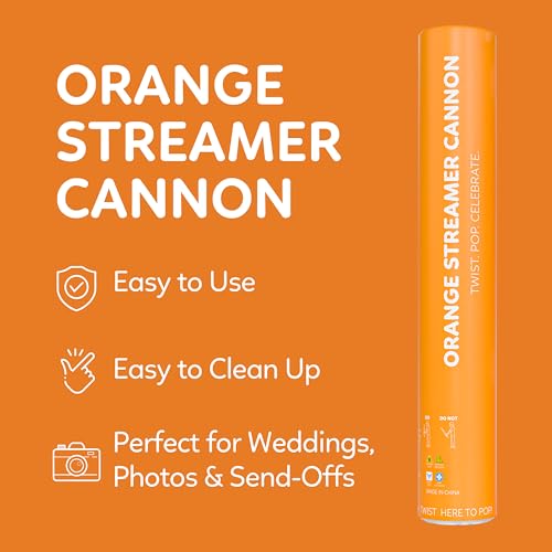 Orange Biodegradable Streamer Poppers & Cannons 2-Pack - No-Mess Outdoor Fun