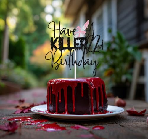 Black Glitter Have A Killer 22nd Birthday Cake Topper - Horror Zombie Party Décor - Black Killer Variation