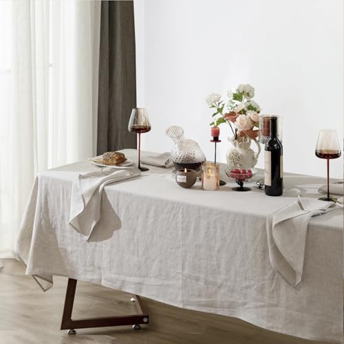 Natural Linen Tablecloth 60x120 Inches Rectangular Stone Washed Dining Cover