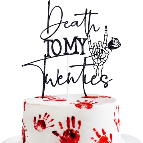 Black Glitter Death to My Twenties Cake Topper - Gothic Birthday Decor - Black-Twenties