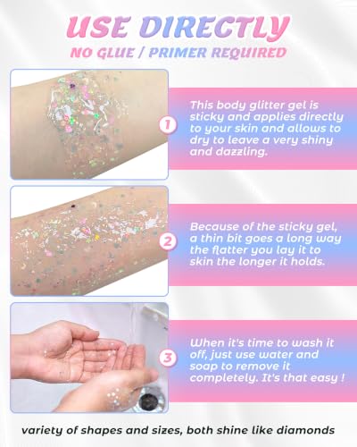White Body Glitter Gel with Holographic Sequins - 6PCS