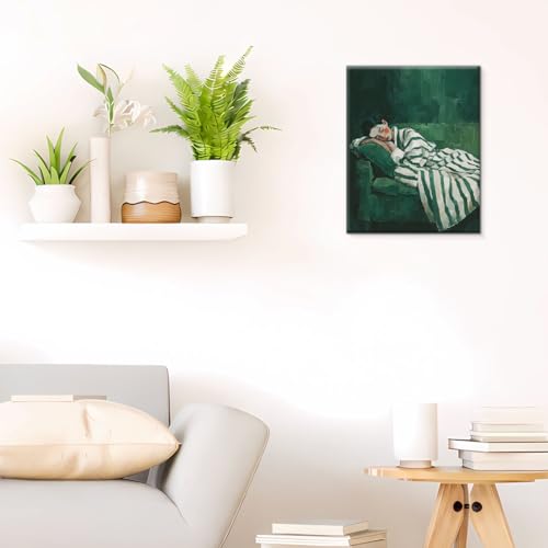 Emerald Green Woman Canvas Wall Art - Abstract Bedroom Decor - Variation D