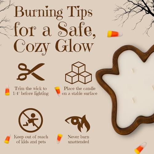 Ghost Halloween Candle with Candy Corn Scent - 7x7x2in Soy Wax Fall Decor - Ghost Variation