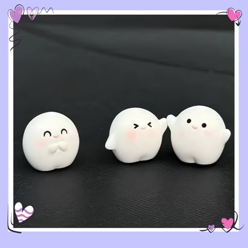 White Ghost Mini Figurines Set Car Dashboard Decor - 6PCS Whimsical Interior Accessories