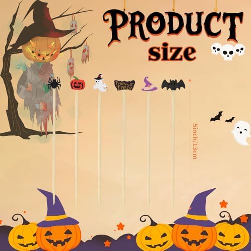 Wood Halloween Picks for Appetizers and Cocktails - 200PCS, Fall Party Decor