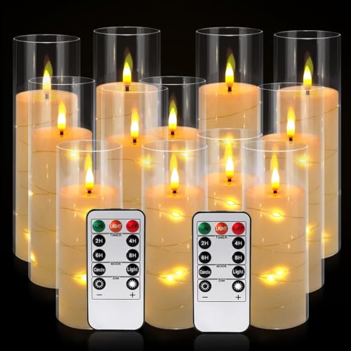 Yellow Light String 12 Pack for Flameless Candles - Battery Powered Flickering Flame