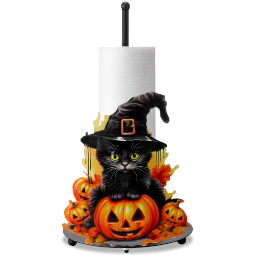 Halloween Black Cat Pumpkin Paper Towel Holder - Festive Kitchen Decor