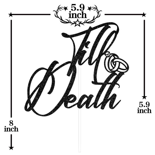 Black Glitter Cake Topper - Till Death Skull Wedding & Halloween Party Decorations