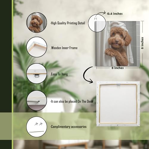 Golden Doodle Bathroom Wall Art Set of 4 - Funny Dog Canvas Prints, 8x8 Inches - Golden Doodle3 Variation