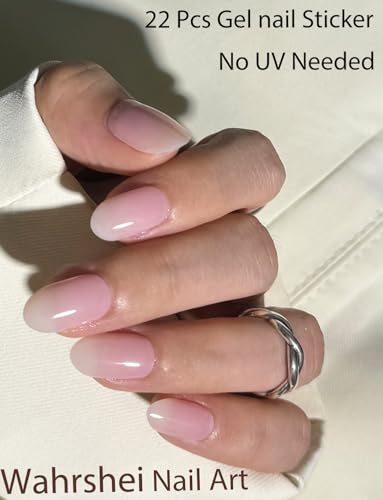 Pink Ombre Gel Nail Strips No UV, Long Lasting Nail Wraps - 22 Sheets with Prep & File