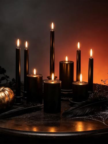 Black Taper Candle Set - 36 Unscented 10 Inch Dripless Candles for Weddings