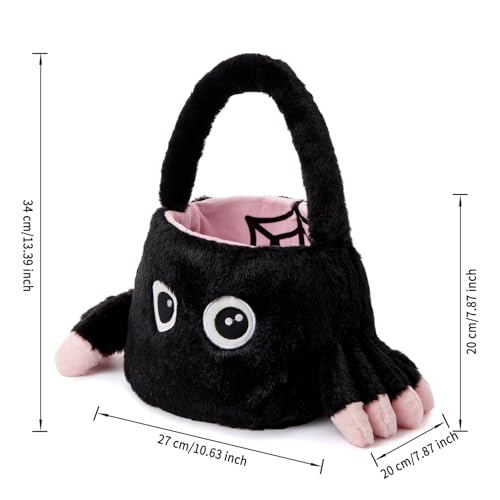 Halloween Plush Candy Basket Pink Black Spider Trick-or-Treat Bag