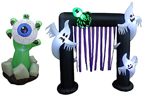 Halloween Party Decorations Bundle - Inflatable Monster Hand & Ghost Archway with LED Lights