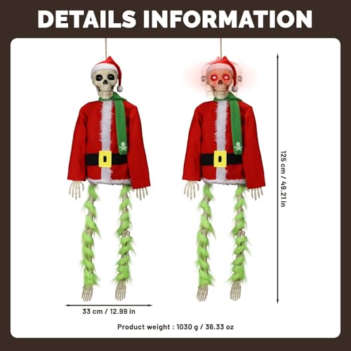 Light-Up Hanging Skeleton Santa Decoration for Halloween and Christmas Outdoor Garden Decor