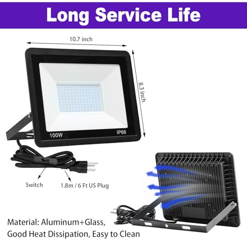 4 Pack 100W LED Black Lights Floodlights Outdoor Waterproof UV Spotlights for Party Halloween