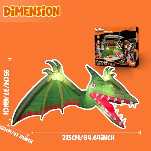 Pterosaur-Themed Halloween Car Inflatable Decor with LED Lights & Candy Pocket - Trunk or Treat