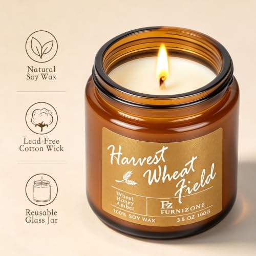 Amber Fall Candles Set - 6 Scented Autumn Soy Candles, 180 Hours Burn Time