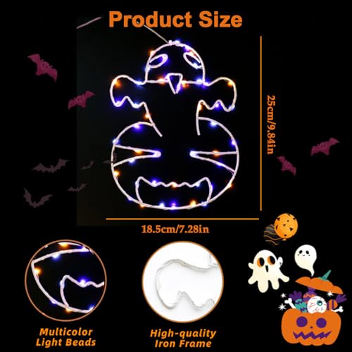 Halloween Ghost Window Lights Set - Orange, White & Purple Lights with Timer & Suction Cups - Spooky Decor for Home & Party