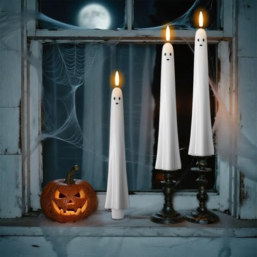 Wondise Halloween Ghost Flameless Taper Candles with Remote & Timer - 1 Ghost